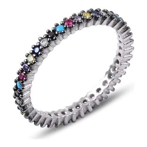 Silverlina Silver Single Row Mixed Zircon Cubic Zirconia Tamtur Ring