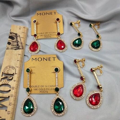 Qingdao jewelry earrings model full drill glass plated real gold and silver pin ear clip ear stud marking D86 card free