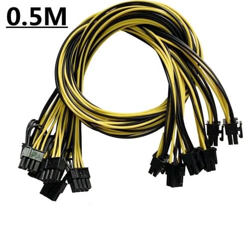 50CM PCIe 6pin to 8pin(6+2) Male to Male PCI-E Power Cable for GPU Power Supply Breakout Board Adapter for Ethereum Mining