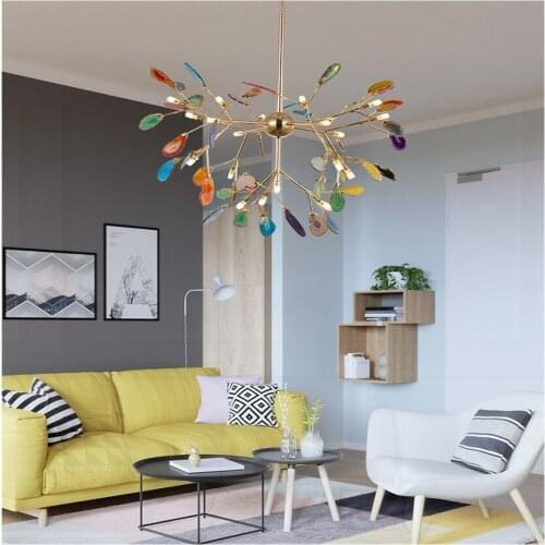 Nordic Agate Stone Chandelier Living Room Villa Restaurant Hanging Lamp Hotel Cafe Color Art Characteristic Indoor Decor Lights