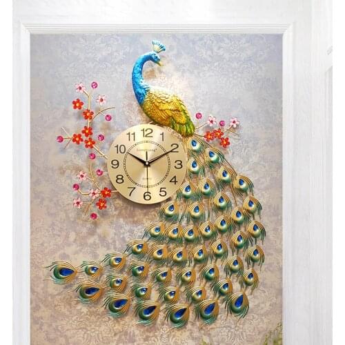 Nordic Modern Home Living Room Wall Clock Creative 3Ddiy Peacock Mute Clock Reloj De Pared Fashion Decorative Quartz Clock Heat