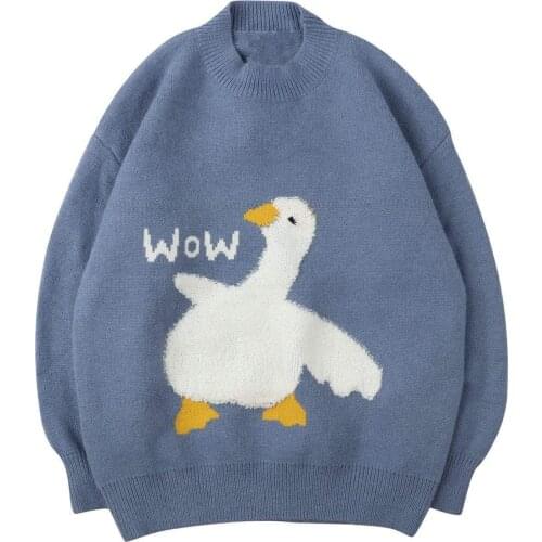 LACIBLE Hip Hop Harajuku Knitted Sweater Men 2021 Cartoon Goose Pattern Sweater Oversize Streetwear Loose Cardigan Pullover Men