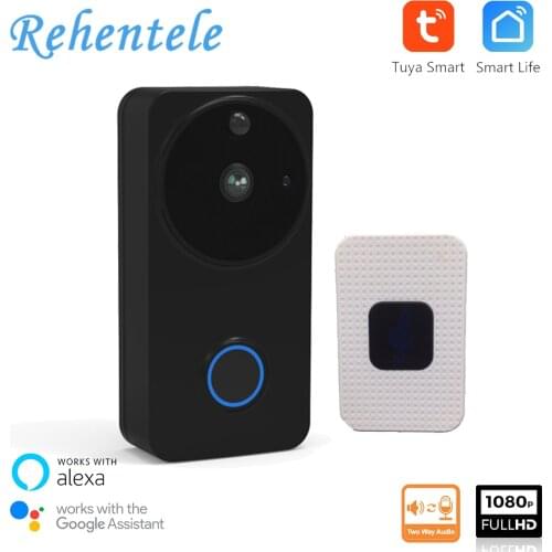 1080P IP54 Outdoor Tuya Battery Powered Ring Smart Wi-Fi Enabled Video Doorbell Camera PIR Motion Detection Works Alexa Google