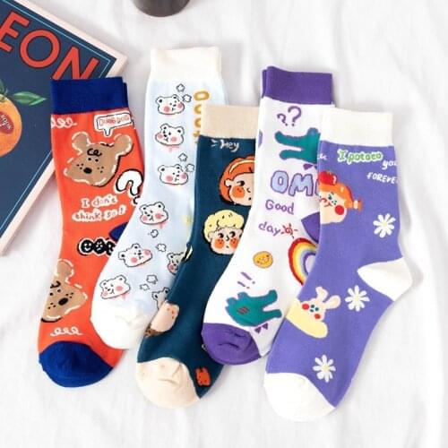 2021 Spring Autumn New Cartoon Woman Socks Preppy Style Japanese Fashion Harajuku Cute Cotton Socks Woman
