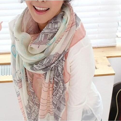 Womens Casual Voile Sheer Soft Long Scarf Eiffel Tower Printed Shawl Stole Eiffel Tower Print, Translucent Fabric, Comfortable