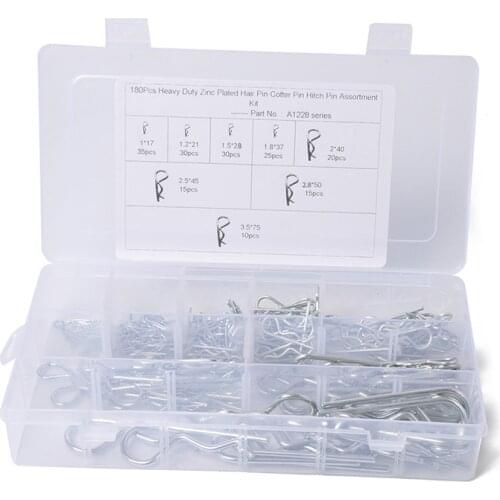 180 PCS Heavy Duty Zinc Plated Hairpin Clip Hitch Pin Cotter R Type Wave Clip Assortment Kit For Tractors Trailers