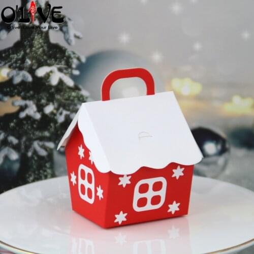 50 Pcs Christmas Red House Gift Bag Wedding Party Favors Candy Box Cardboard Bonbonniere Paper Christmas Decoration