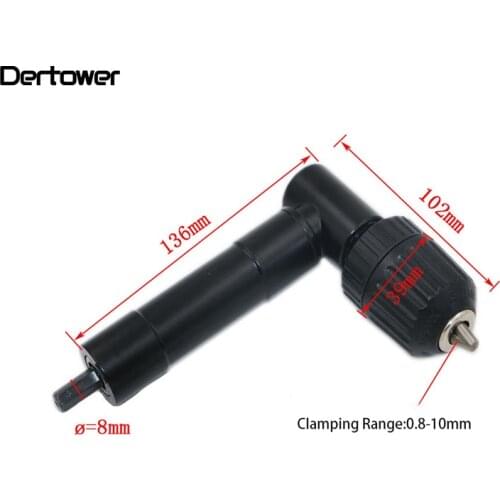 90 Degree Right Angle Cordless Drill Attachment With Keyless Chuck Holder Black Plastic Head 3 Hex Handle