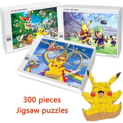 Anime Pokemonnom 300 Pieces Wood Puzzles Pikachus Kawaii Figures Custom Jigsaw Puzzle Games Educational Toys for Adult Children