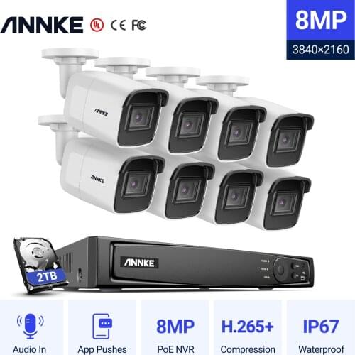 ANNKE 8CH 4K Ultra HD POE Network Video Security System 8MP H.265+ NVR With 8pcs 8MP 30m EXIR Night Vision Outdoor IP Camera