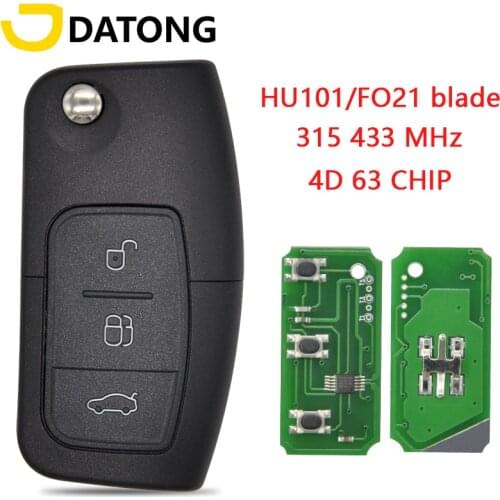 Datong World Car Remote Control Key For Focus Mondeo Fiesta Galaxy Fusion 315/433 Mhz 4D60/4D63 Chip Auto Smart Flip Blank Key