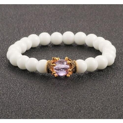 Charm Natural Stone Imperial Crown Bracelet White Yoga Beaded Bracelet For Men Women Yoga Meditation Jewelry Pulseira Homme