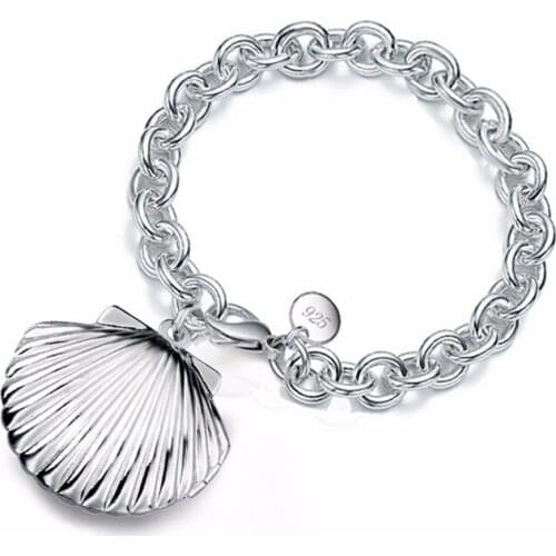 Hot Selling Women/ Girls Fashion 100% 925 Sterling Silver Shiny Crystals Shell Jewelry Accessory Bangle Free Shipping