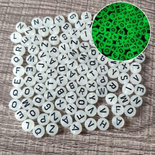 100pcs 4x7mm Acrylic Letter Beads Luminous Glowing In The Dark Round Beads for DIY Kids Women Jewelry Bracelet Making 1.7mm Hole