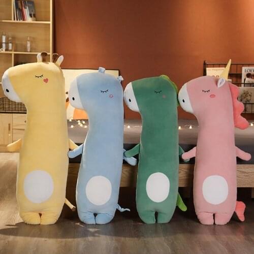 120cm Animal Long Sleeping Pillow Dinosaur Hippo Giraffe Unicorn Cushion Stuffed Toys Bedroom Removable and Washable Doll Gifts