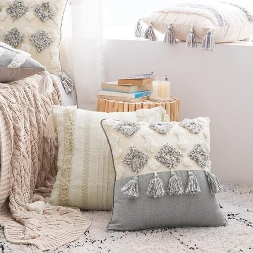 Home Morocco Sofa Tufted Pad Shaggy Pillow Cover Tassel Cushion Cover Decorative Pillowcase Square Boho D30