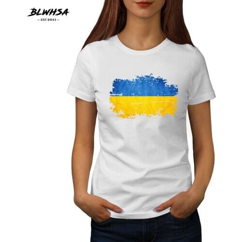 BLWHSA Printed T-shirt Femme New Summer Ukraine Nostalgic Flag Tees Tops O-Neck Short Sleeve Solid Color Lady T Shirts