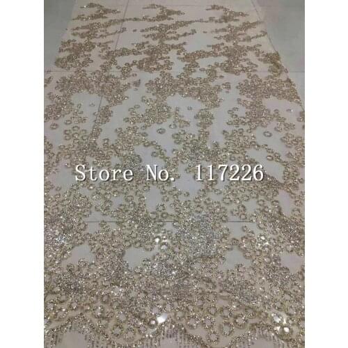 Good design pretty flowers gold color glued glitter print african mesh tulle lace in gold color for party dress