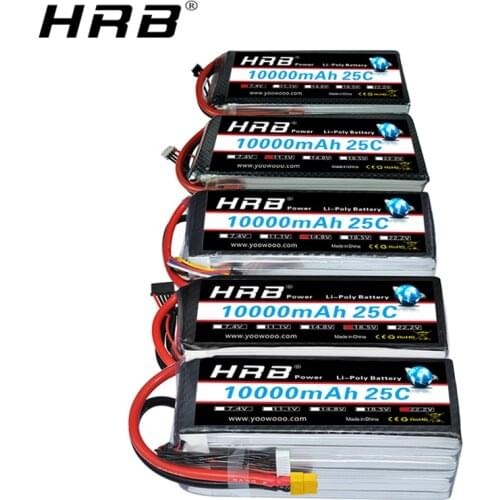 HRB 2S 3S 4S Lipo Battery 10000mah 7.4V 11.1V 14.8V T Deans XT60 EC5 XT90 18.5V 22.2V 5S 6S 25C RC Helicopter Airplane Car Parts
