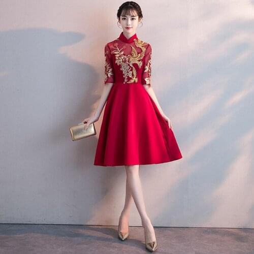 Classic Women slim Dress Traditional Chinese Modern Qipao Short Wedding Cheongsam Robe Mariage Femme Oriental Styled Dresses