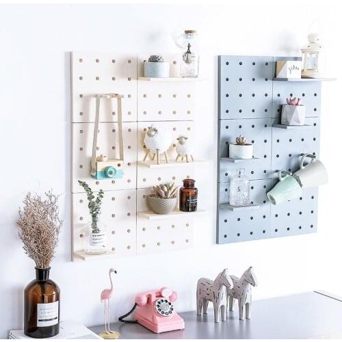 Adhesive Storage Rack with Holes 22*22cm Punch-free Wall-mounted Organizer Assemblable Display Board for Home Office Hom