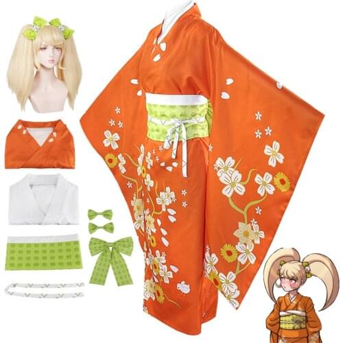 Anime Saionji Hiyoko Cosplay Costume Danganronpa 2: Goodbye Despair Hiyoko Saionji Kimono Japanese Womens Costumes and Wigs