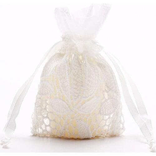 White Color Cotton Leaf Style Cloth Drawstring Wave Lace Bag for DIY Sundries Craft Pouch Gift Candy Bag Wedding Party Decor Bag