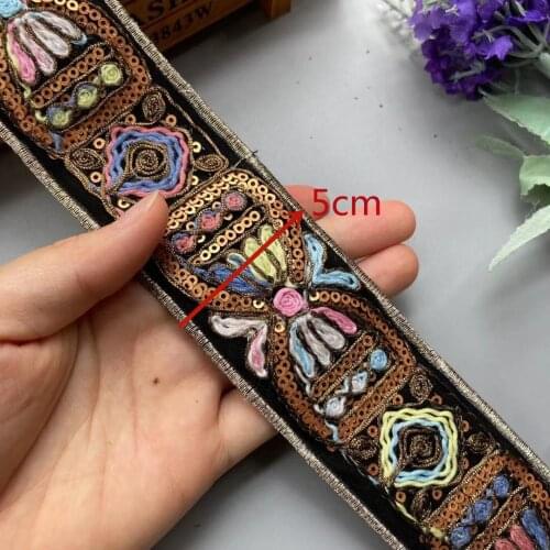 1 Yards Sequin Lace Trim Lace Ribbons Fabric DIY Embroidery for Garments Headdress Ethnic Wedding Decor Sewing Handmade Supplies