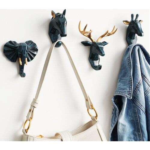 Nordic Animals Head Sticker Hook Wall Decoration Coat Bag Hanger For Door Resin Sculpture Modern Art Hooks Key Holder Wall Decor