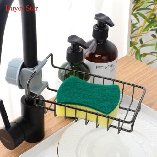 Kitchen Adjustable Faucet Drainage Shelf Stainless Steel Sundries Storage Rack for Bathroom Soap Rag and Sponge Organize Holder