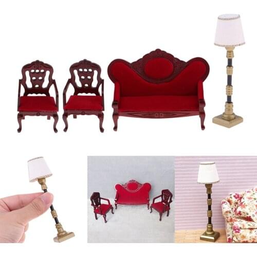 1/12 Dollhouse Miniature Furniture Sofa Couch Chair & Floor Lamp Light Decoration Accessories Model Toy