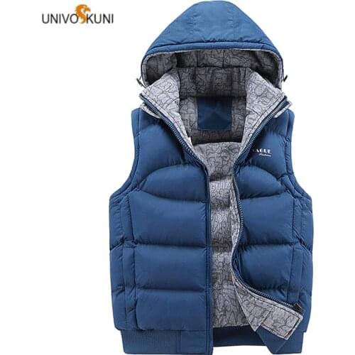 UNIVOS KUNI 2019 Men Warm Vest Casual Soild Color Hooded Slim Fit Male Coat Thicken Winter Big Size 3XL Q6043