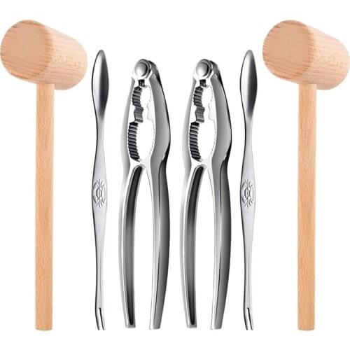 6Pcs Seafood Tools Set Including 2 Forks 2 Lobster Crackers Nut Cracker ,Crab Crackersand 2 Lobster Crab Mallets