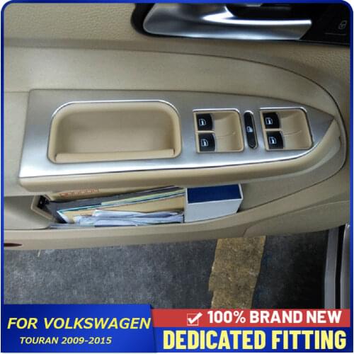 For Volkswagen Touran 2009 to 2015 Stainless Steel LHD Door Window Glass Lift Control Switch Panel Cover Trims Sticker