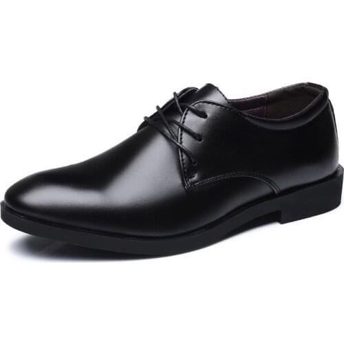 2021 New Mens Leather Shoes Fashion British Business Formal Wear Lace-up Leather Shoes Casual Soft Bottom Non-slip Dress