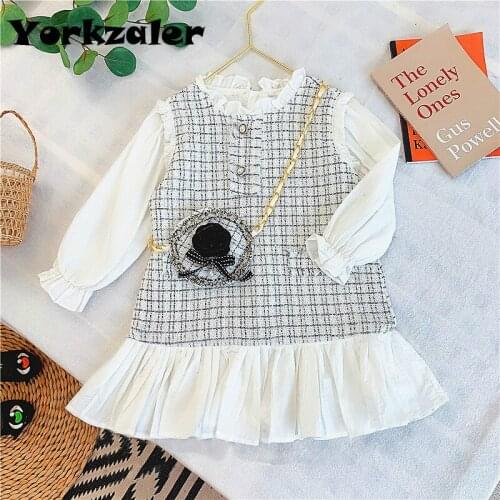 2020 Autumn Plaid Dresses for Girls Toddler Baby Girls Dress Children Kids Tops Dress Fall Clothing Dress with Free Bag