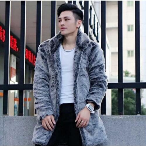 Autumn Mid-length faux mink fur leather jacket mens winter thicken warm fur leather coat men loose jackets fashion B243