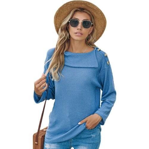 Autumn / Winter 2020 Womens Wear A Shoulder Button Up Fashion Sweater Long Sleeve Solid Colo Turtleneck Jumper Em