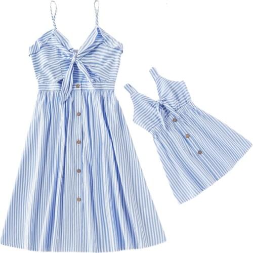 Mom And Daughter Dress Striped Mother Daughter Dresses Sleeveless Women Girls Mommy And Me Clothes Family Matching Outfits