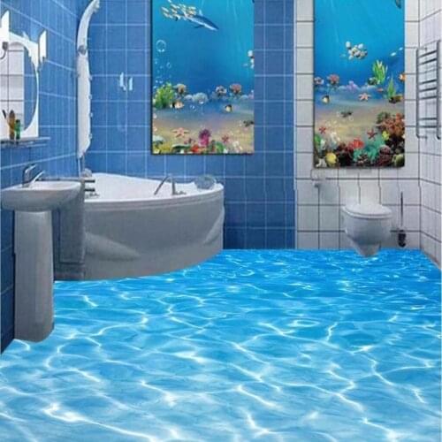 Self-adhesive PVC Wallpaper Modern painting bathroom Custom 3D floor mural Sea water ripples wear non-slip waterproof thickened