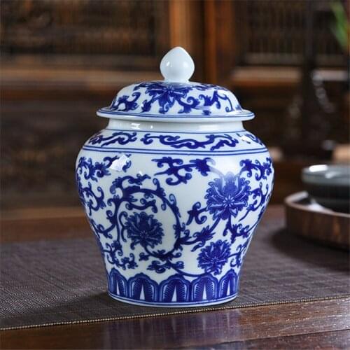 Blue and White Porcelain Tea Caddy Ceramic Simple Candy Coffee Storage Tank with Lid Large Sealed Cans Household Spice Jar