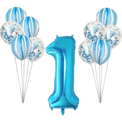 Blue Pink Number 1 Foil Balloons Boy Girl 1st Birthday Party Decoration Baby Shower Kids First Birthday Anniversary Supplies