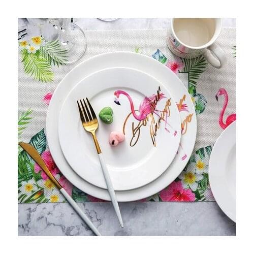 Nordic Flamingo Creative Lovely Ceramic Plate Steak West Tableware Vegetable Plates Large Disk Home Dector Wedding Gift