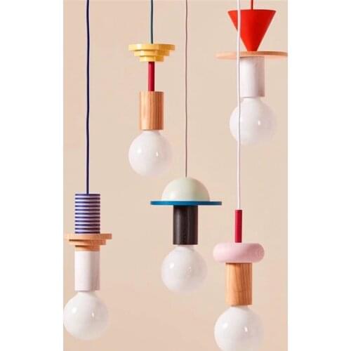 Modern wood color geometric pendant lights bedroom bedside living room aisle Japanese restaurant dining pendant lamps fixtures