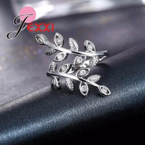 Trendy Leaf Shape Adjustable Silver Cubic Zirconia Wedding Rings For Women Opening Engagement Ring Jewelry Bague Femme