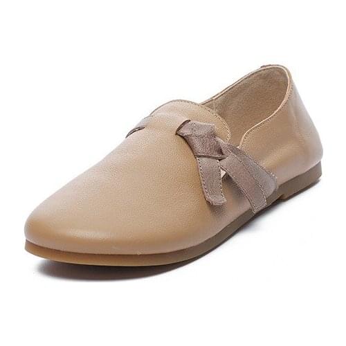 Women Shoes Grandma Flats Bling Casual Solid Genuine Leather Round Toe TPR Spring/Autumn
