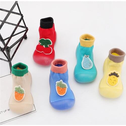 #VW Toddler Indoor Fruit Embroidered Shoes First Walkers Cotton Fabric Baby Elastic Socks Shoes Slip-On Mixed Colors Shoes