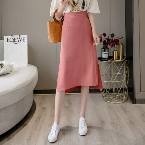 Summer New Women Fashion Solid Color Split fork Skirt 2021Korean style High waist loose Long skirt