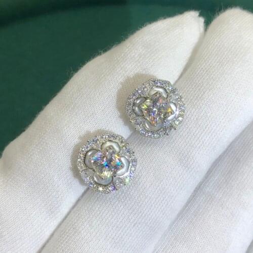 Silver 925 Original Brilliant Cut Diamond Test Past Total 1.6 Carat D Color Moissanite Stud Earrings for Women Gemstone Jewelry