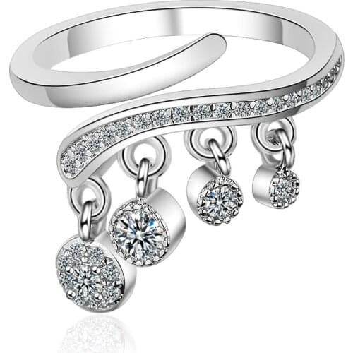 New Fine Natural Crystal Ring 925 Silver Rings Engagement Adjustable Ring With Small Tassels For Women Jewelry Drop Shipping